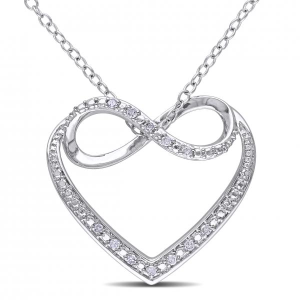 Diamond Accented Heart Pendant w/ Infinity Loop Sterling Silver 0.06ct