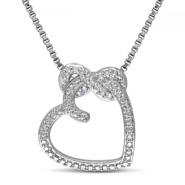 Tilted Diamond Open Heart Infinity Loop Pendant Sterling Silver 0.05ct