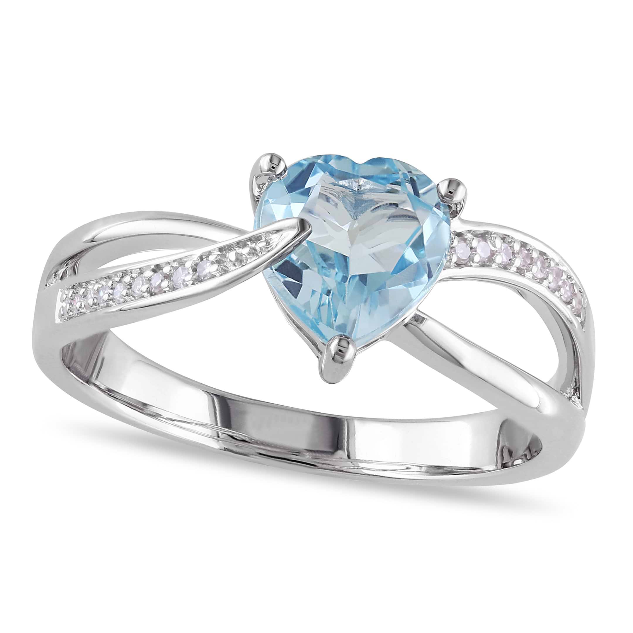 Diamond & Heart Blue Topaz Fashion Ring Sterling Silver (1.37ct)