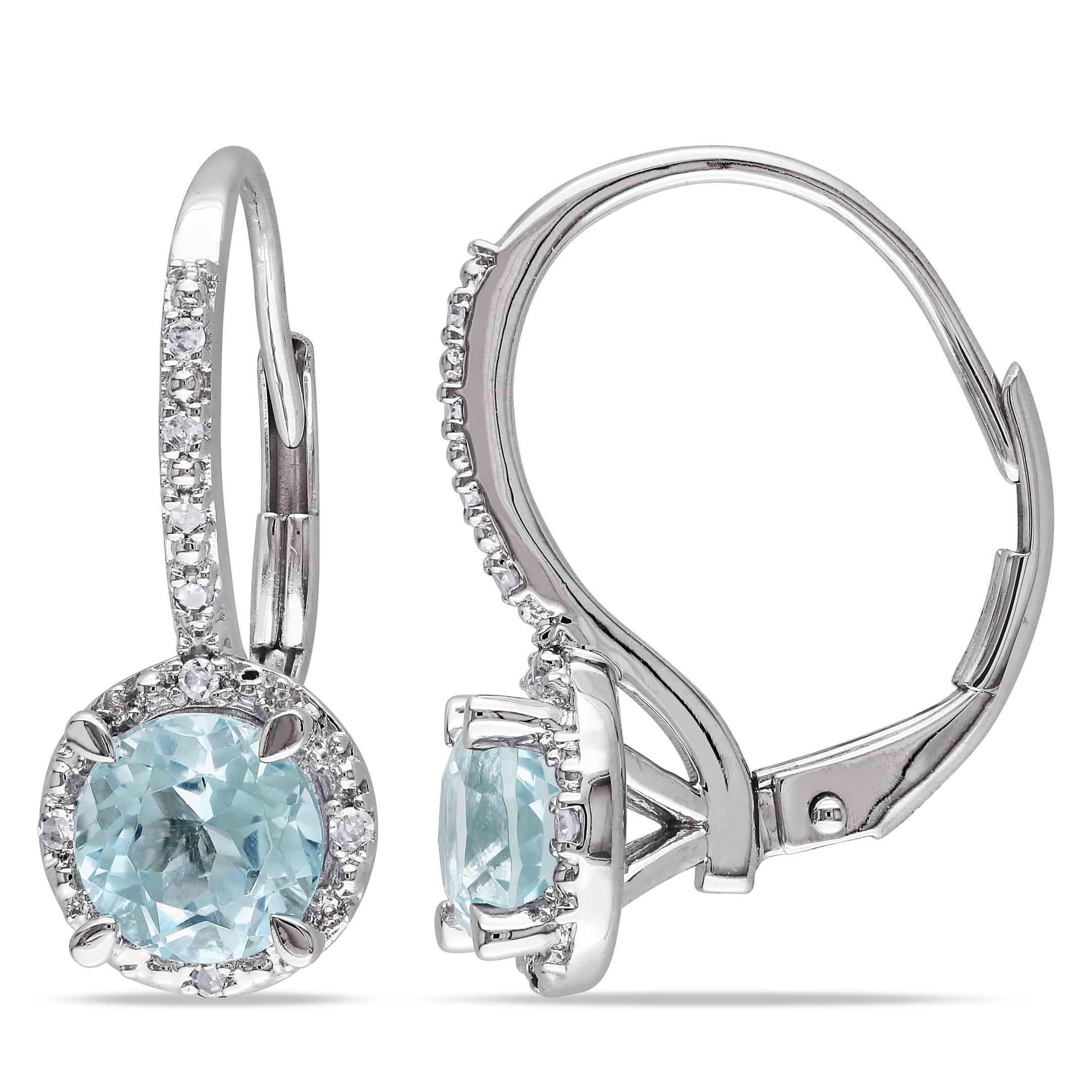 Aquamarine & Diamond Dangling Earrings Sterling Silver (1.56ct)