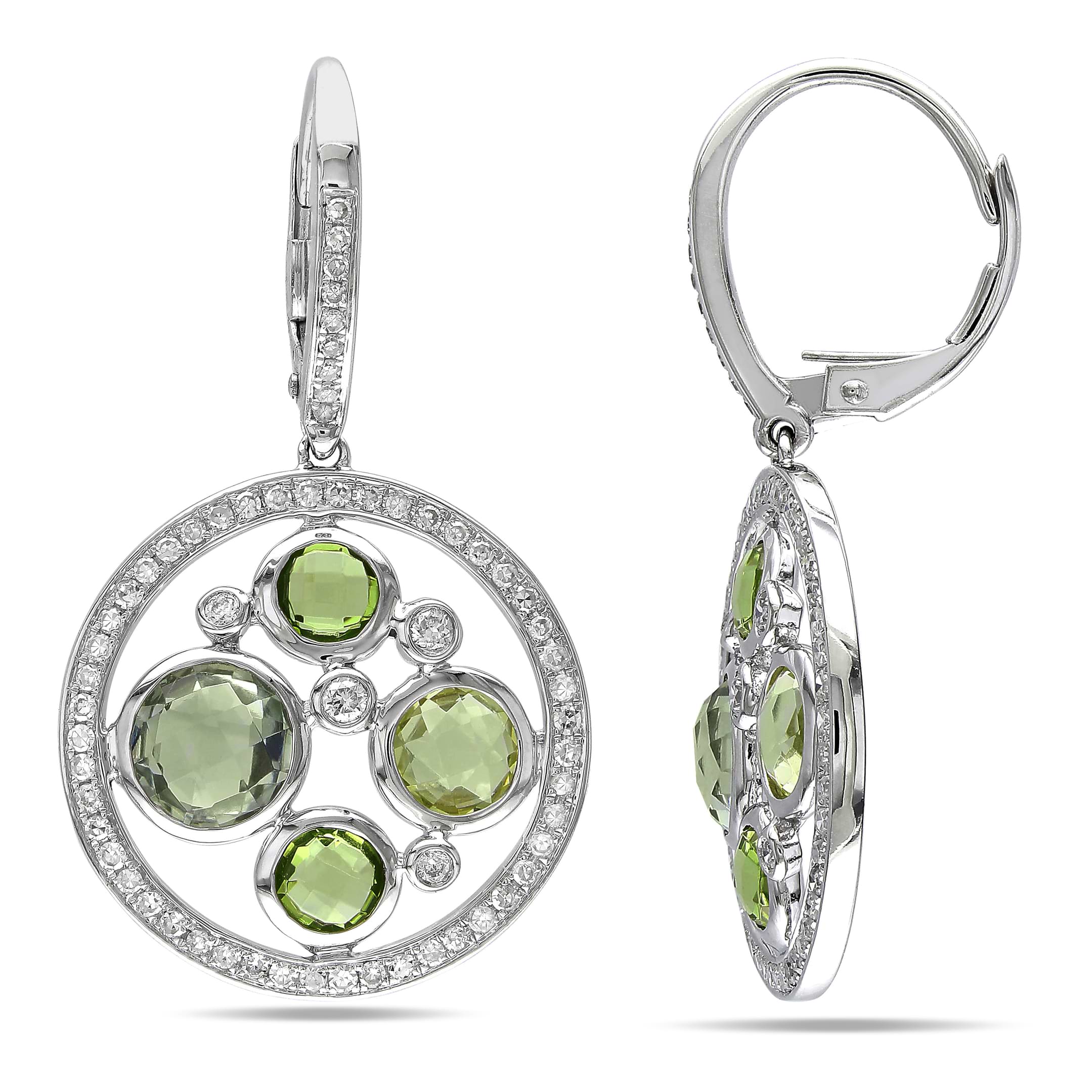 Diamond Peridot & Green Amethyst Earrings Sterling Silver (4.55ct)