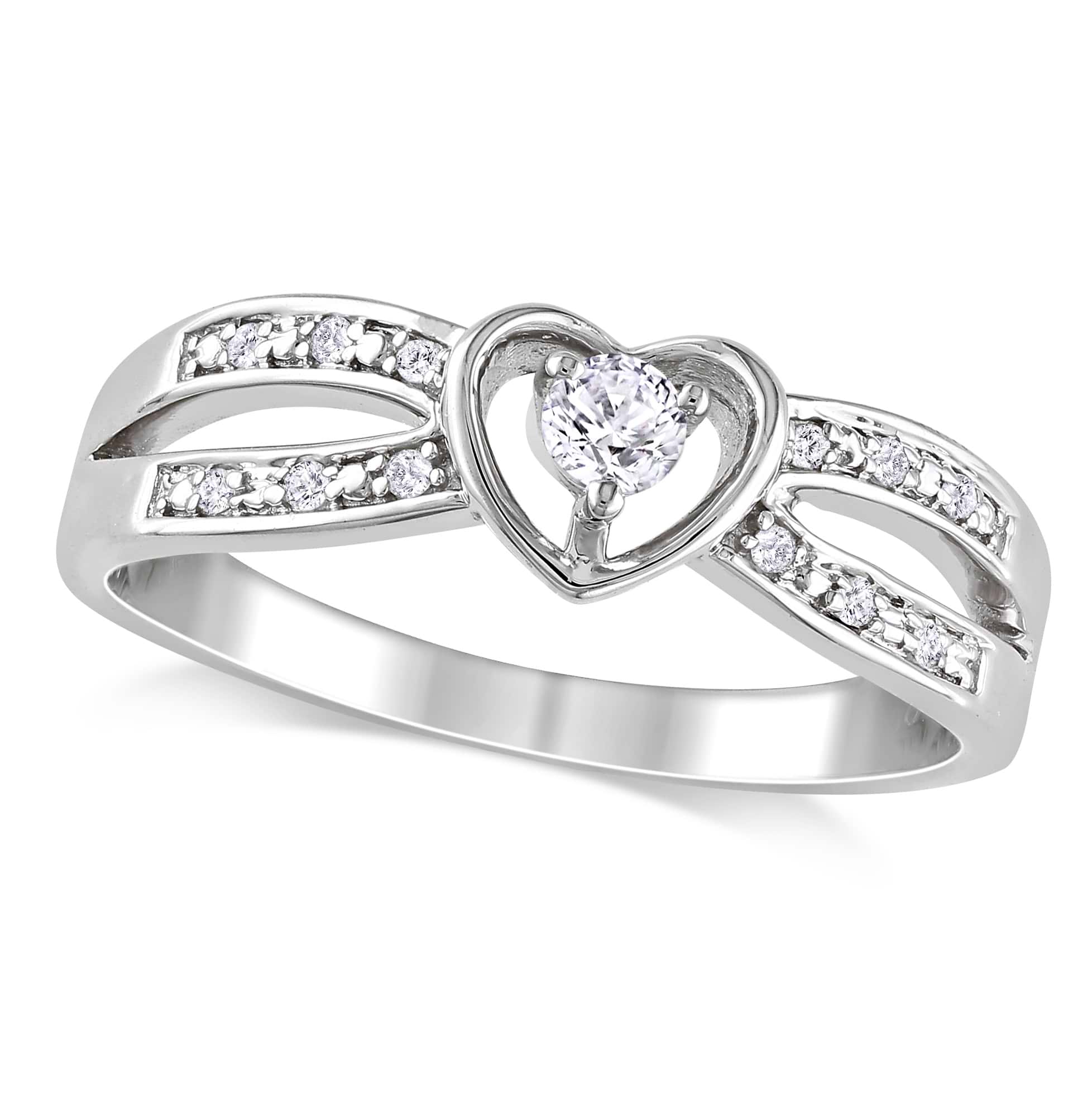 Diamond & Heart White Sapphire Fashion Ring Sterling Silver (0.18ct)