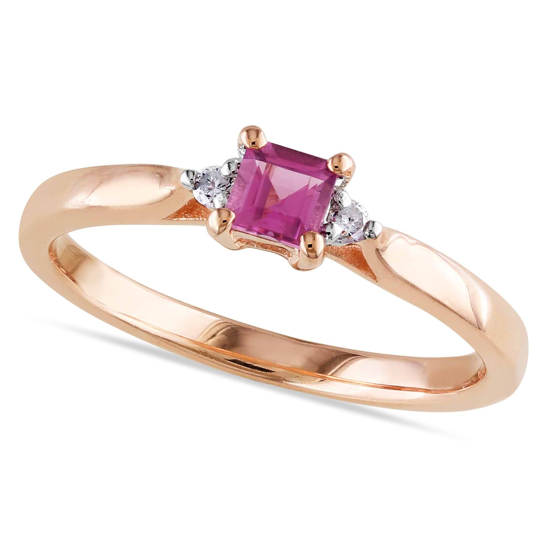 Diamond & Pink Tourmaline Fashion Ring Rose Sterling Silver (0.37ct)