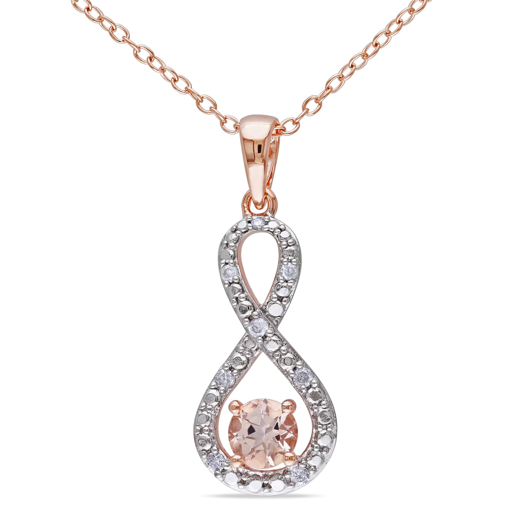 Diamond & Morganite Pendant Necklace Rose Sterling Silver (0.60ct)