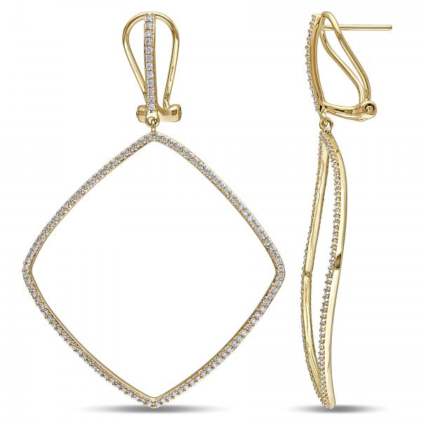 Diamond Accented Rectangular Dangle Earrings 14k Yellow Gold (0.75ct)