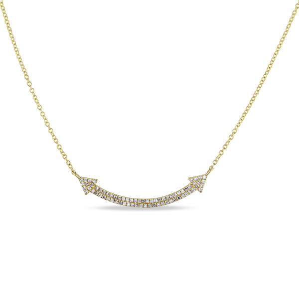 Diamond Accented Dual Arrow Pendant Necklace 14k Yellow Gold (0.20ct)