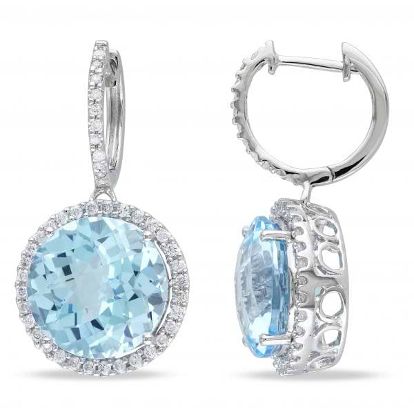 Diamond Accented Blue Topaz Drop Sky Earrings 14k White Gold (15.00ct)