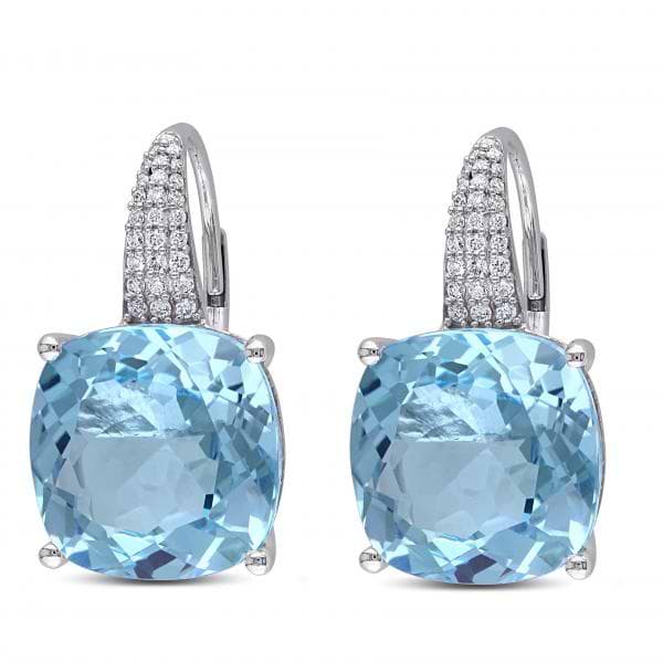 Diamond Sky Blue Topaz LeverBack Drop Earrings 14k White Gold 23.51ct