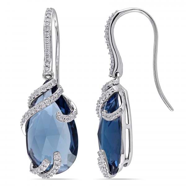Diamond & Pear London Blue Topaz Earrings in 14k White Gold (15.27ct)