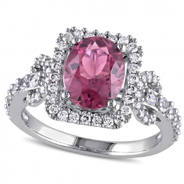 Diamond Accented Pink Tourmaline Fashion Ring 14k White Gold (2.26ct)