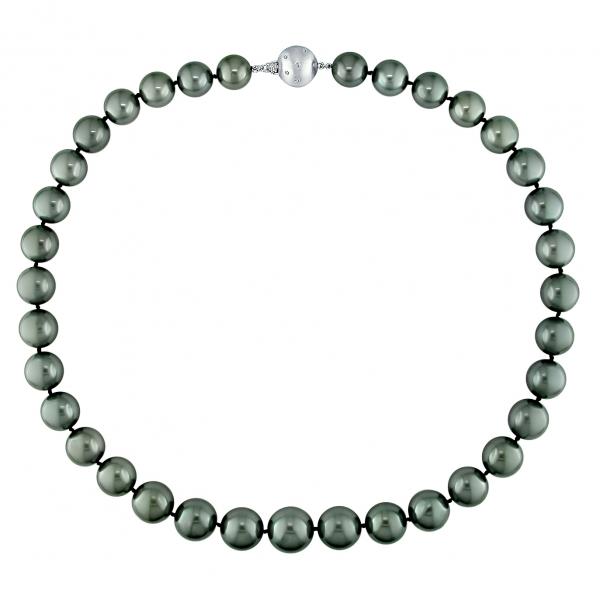 Black Tahitian Pearl Strand Necklace 14k White Gold (10-13mm 0.06ct)