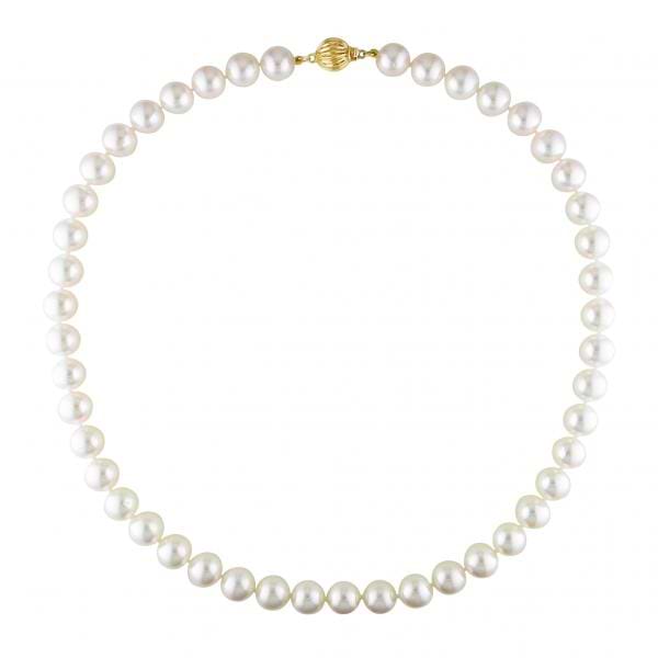 Cultured Akoya White Pearl Necklace 14k Yellow Gold (9-9.5mm)