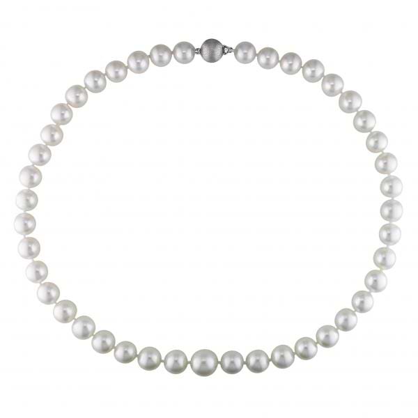 White South Sea Round Pearl Strand Necklace 14k White Gold (9-11.5mm)