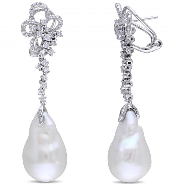 Baroque Freshwater Pearl Flower Earrings 14k W Gold (13-13.5mm 1.00ct)