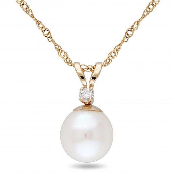 Solitaire Freshwater Pearl Pendant Necklace 14k Yellow Gold 7-7.5mm