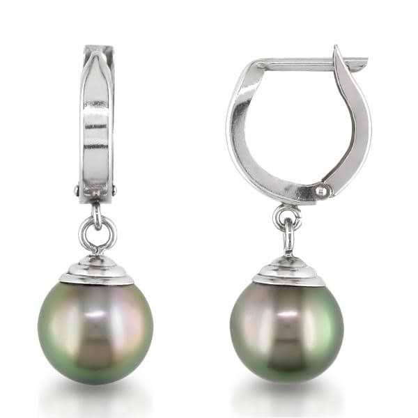 Round Tahitian Pearls Huggie Earrings 14k White Gold (10-11mm)