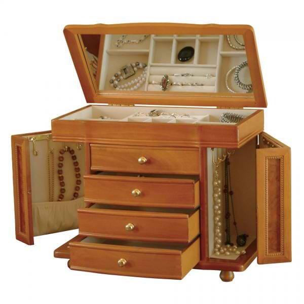 Wooden Jewelry Box in Oak Finish. Classic Styled Jewel Chest & Storage