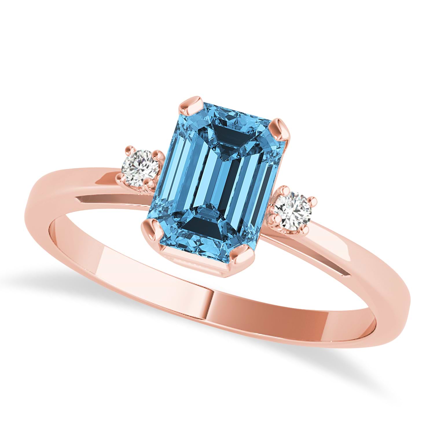 Blue Topaz Emerald Cut Three-Stone Ring 14k Rose Gold (1.04ct)
