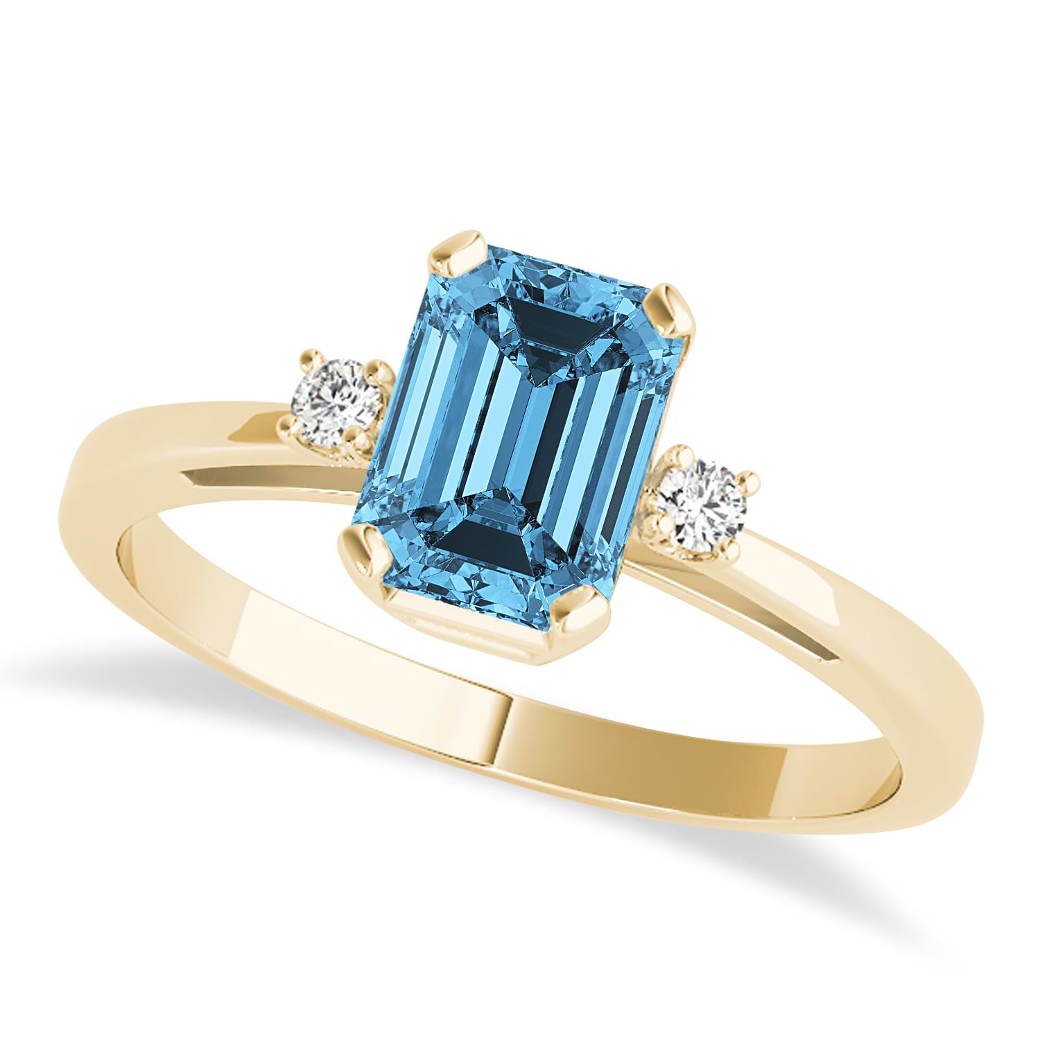 Blue Topaz Emerald Cut Three-Stone Ring 14k Yellow Gold (1.04ct)