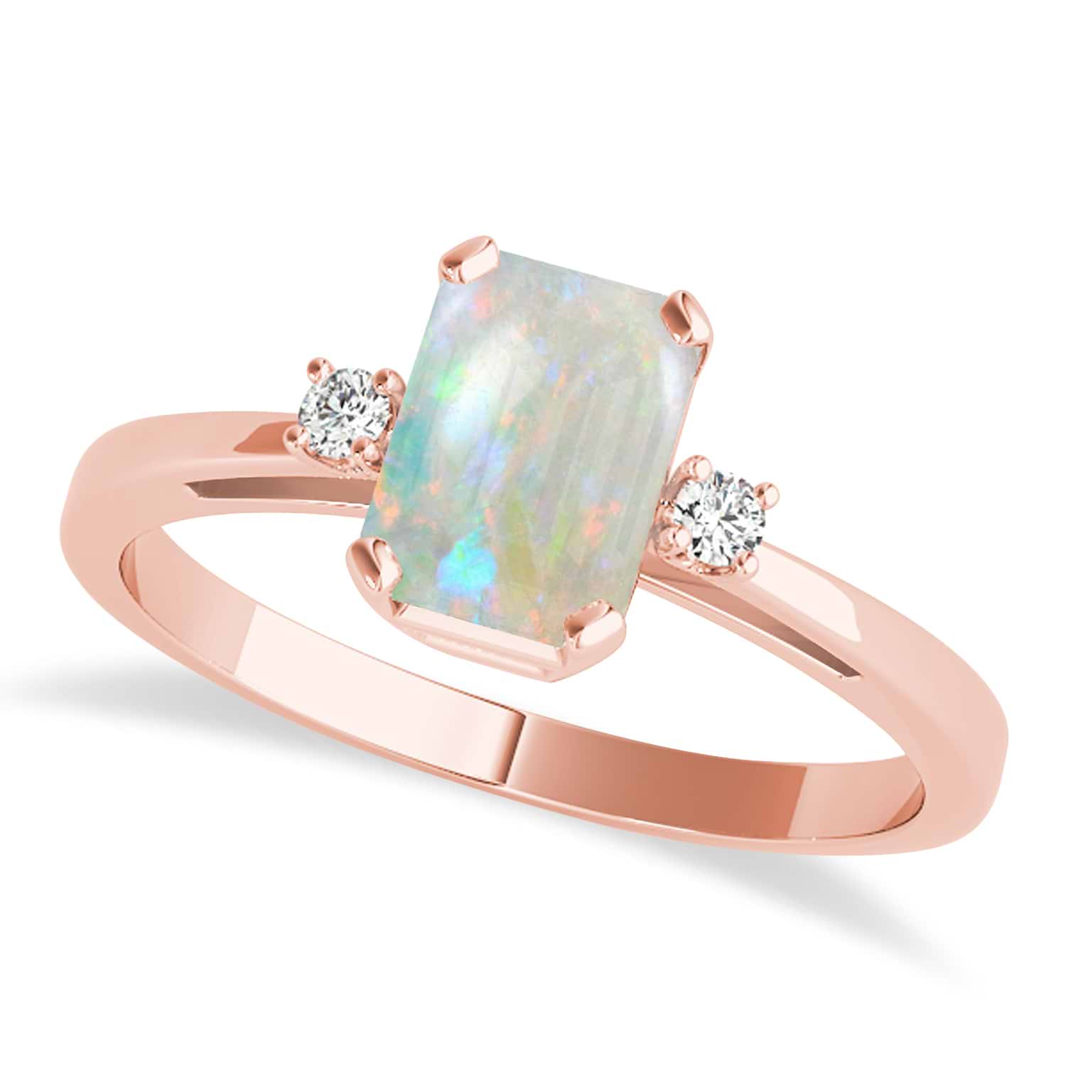 Opal Emerald Cut Three-Stone Ring 18k Rose Gold (1.04ct)