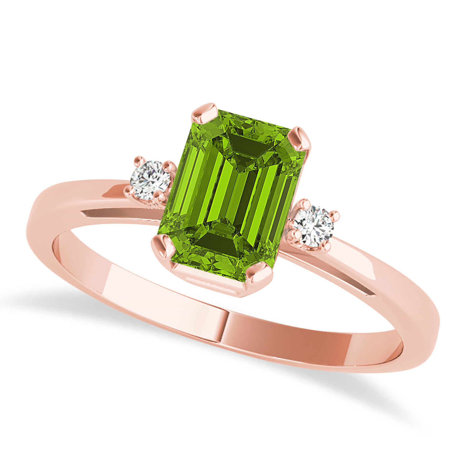 Peridot Emerald Cut Three-Stone Ring 18k Rose Gold (1.04ct)