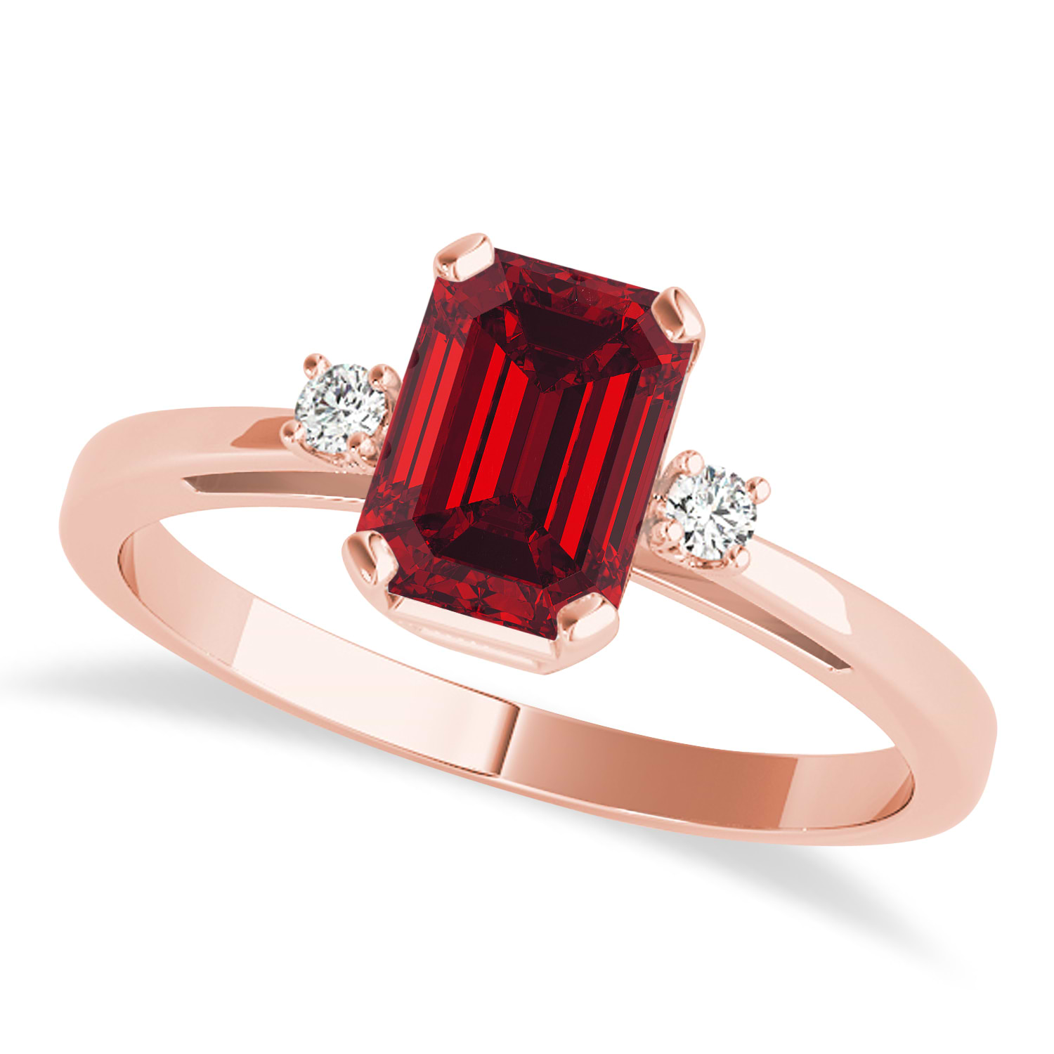 Ruby Emerald Cut Three-Stone Ring 18k Rose Gold (1.04ct)