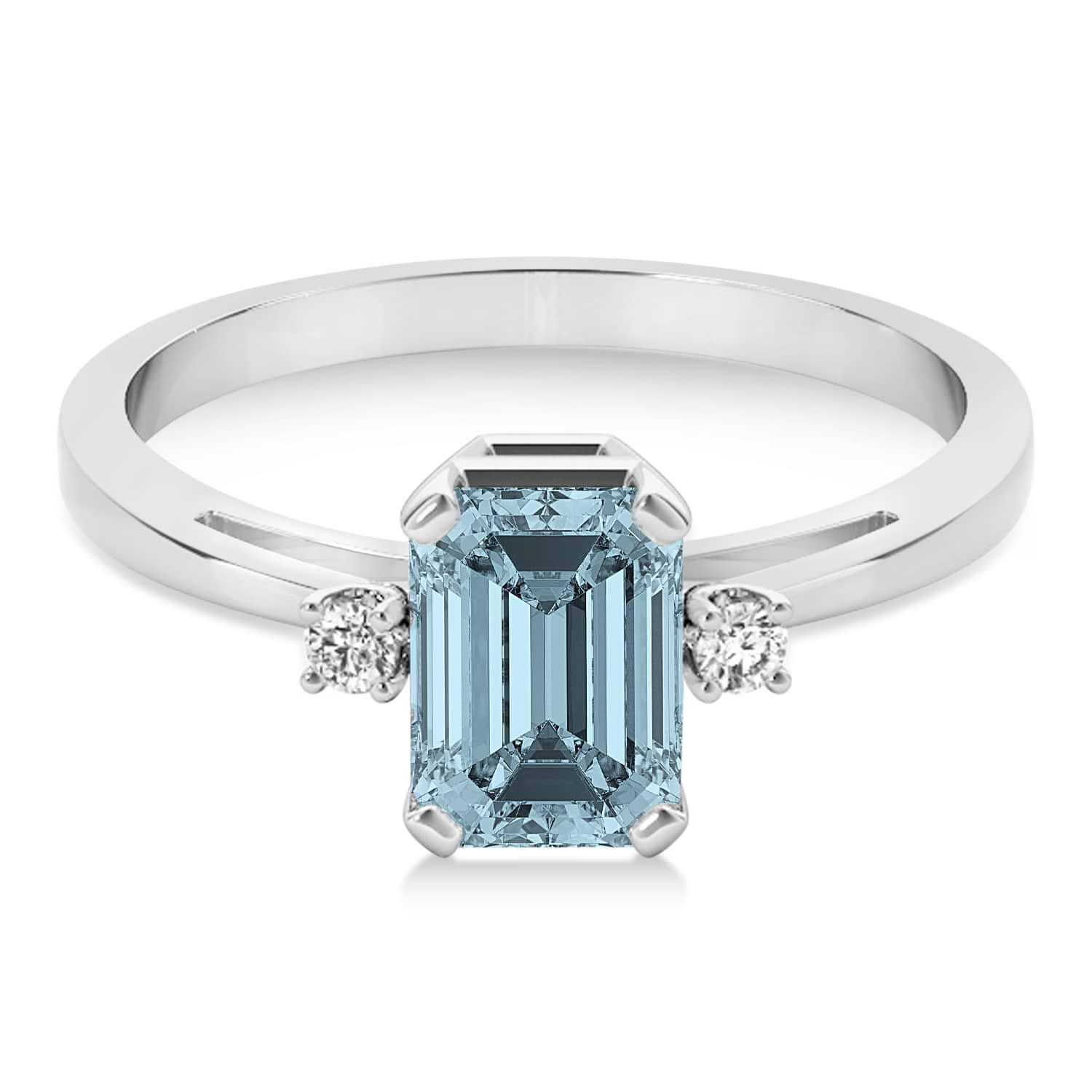 Aquamarine Emerald Cut Three-Stone Ring 18k White Gold (1.04ct)