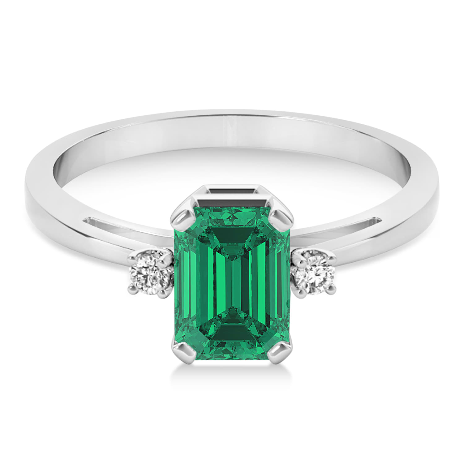 Emerald Emerald Cut Three-Stone Ring 18k White Gold (1.04ct)