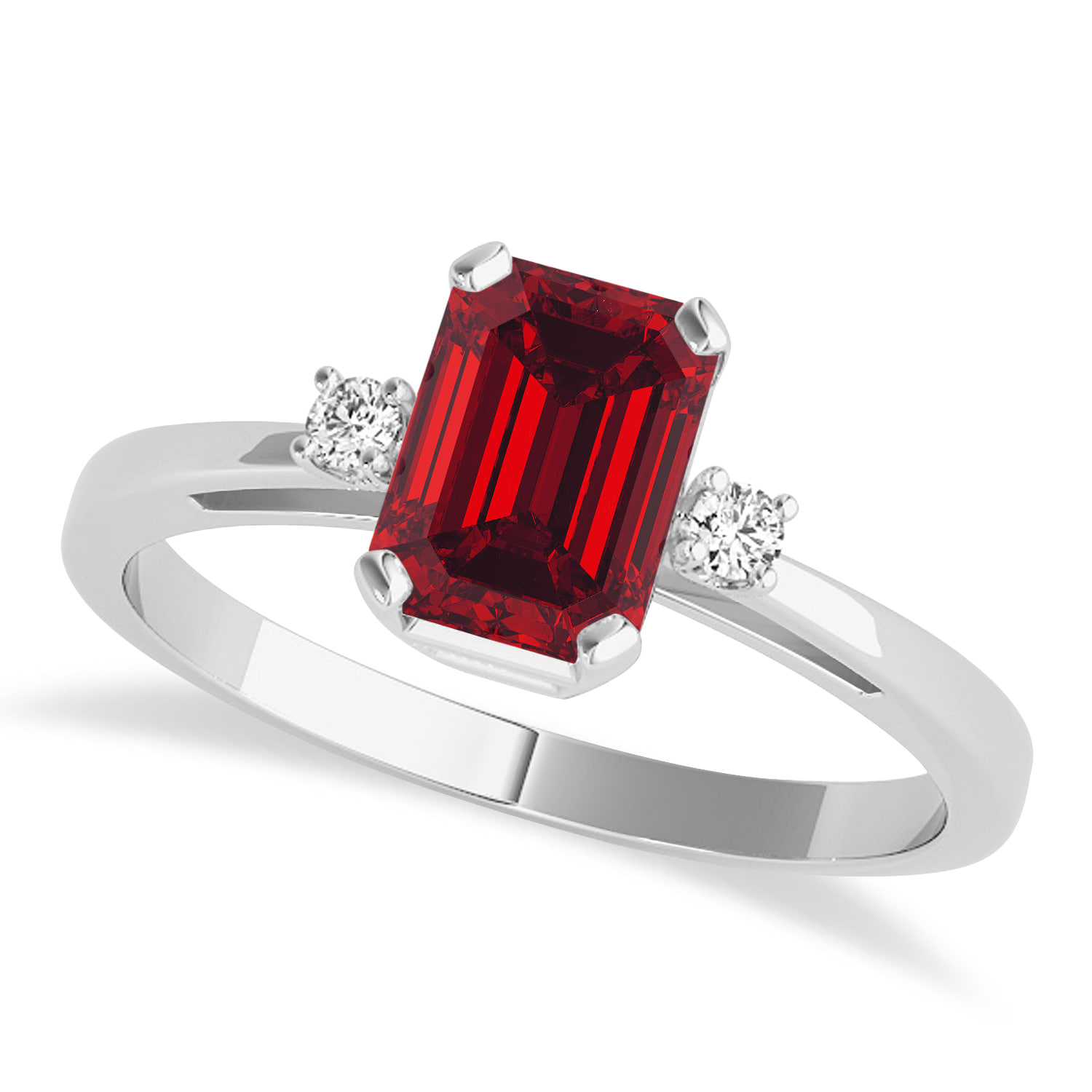 Ruby Emerald Cut Three-Stone Ring 18k White Gold (1.04ct)