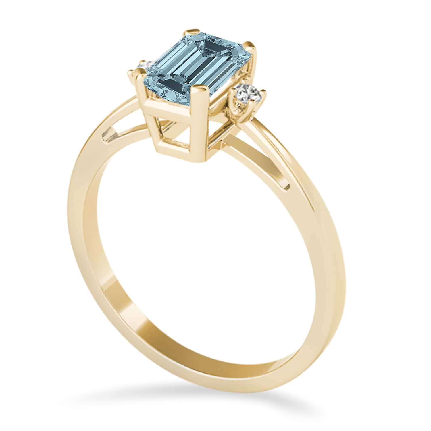 Aquamarine Emerald Cut Three-Stone Ring 18k Yellow Gold (1.04ct)