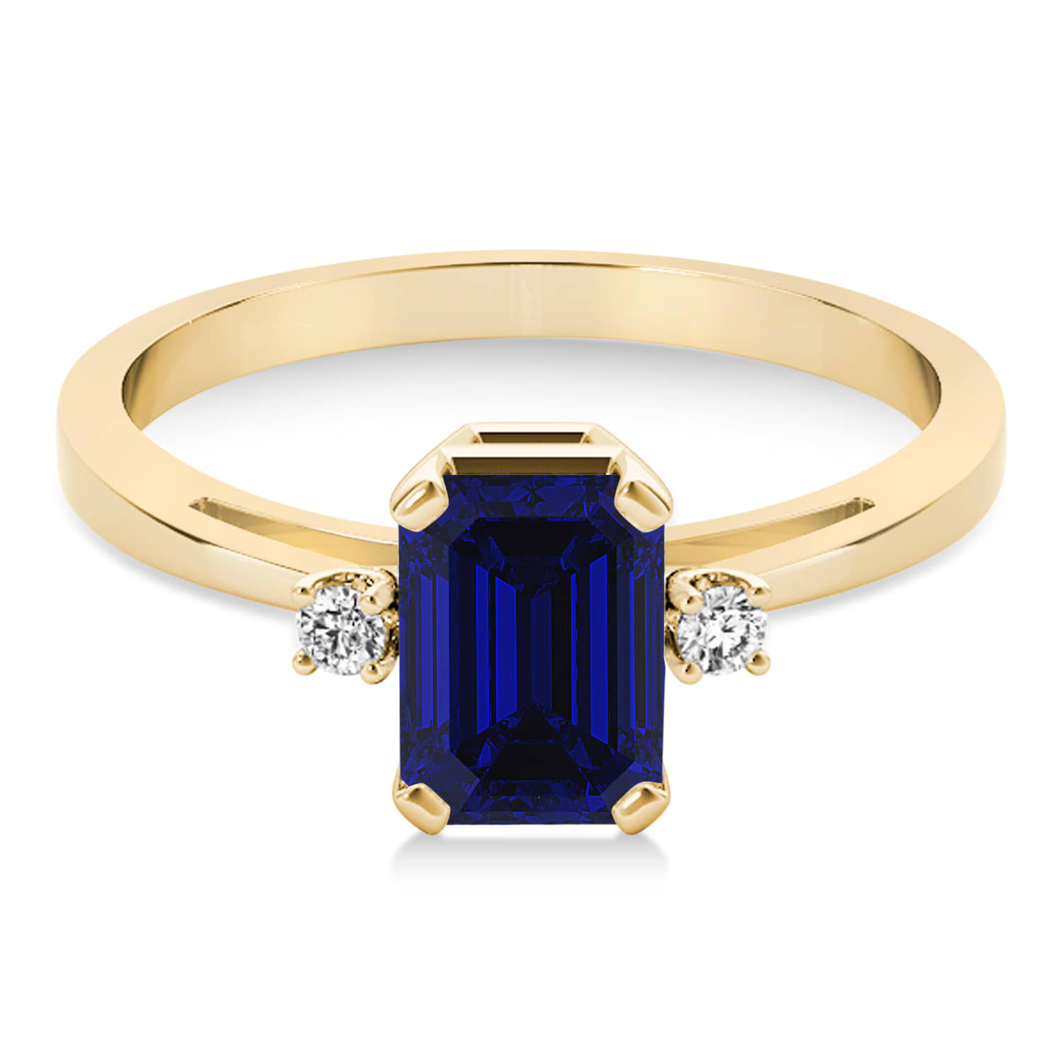 Blue Sapphire Emerald Cut Three-Stone Ring 18k Yellow Gold (1.04ct)