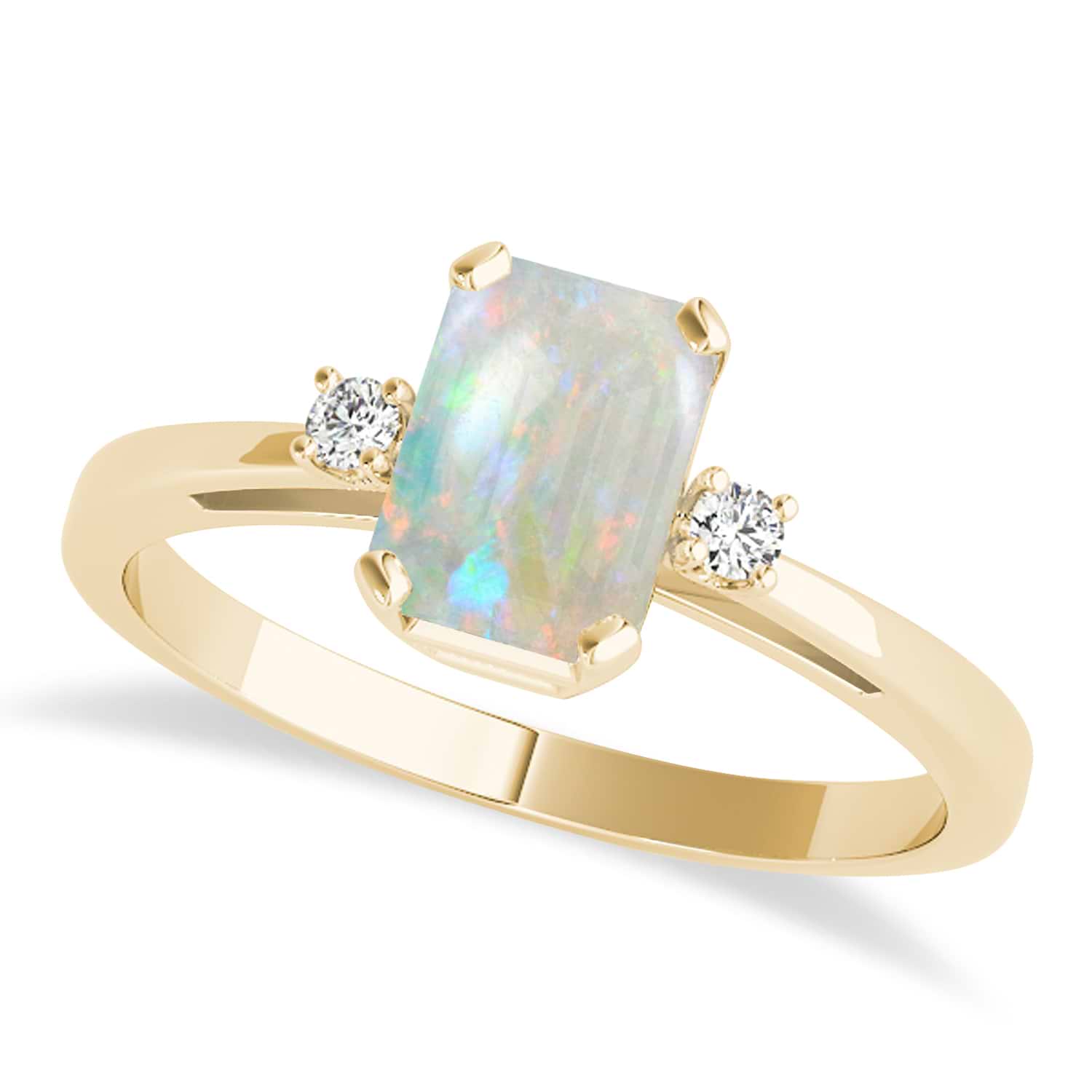 Opal Emerald Cut Three-Stone Ring 18k Yellow Gold (1.04ct)