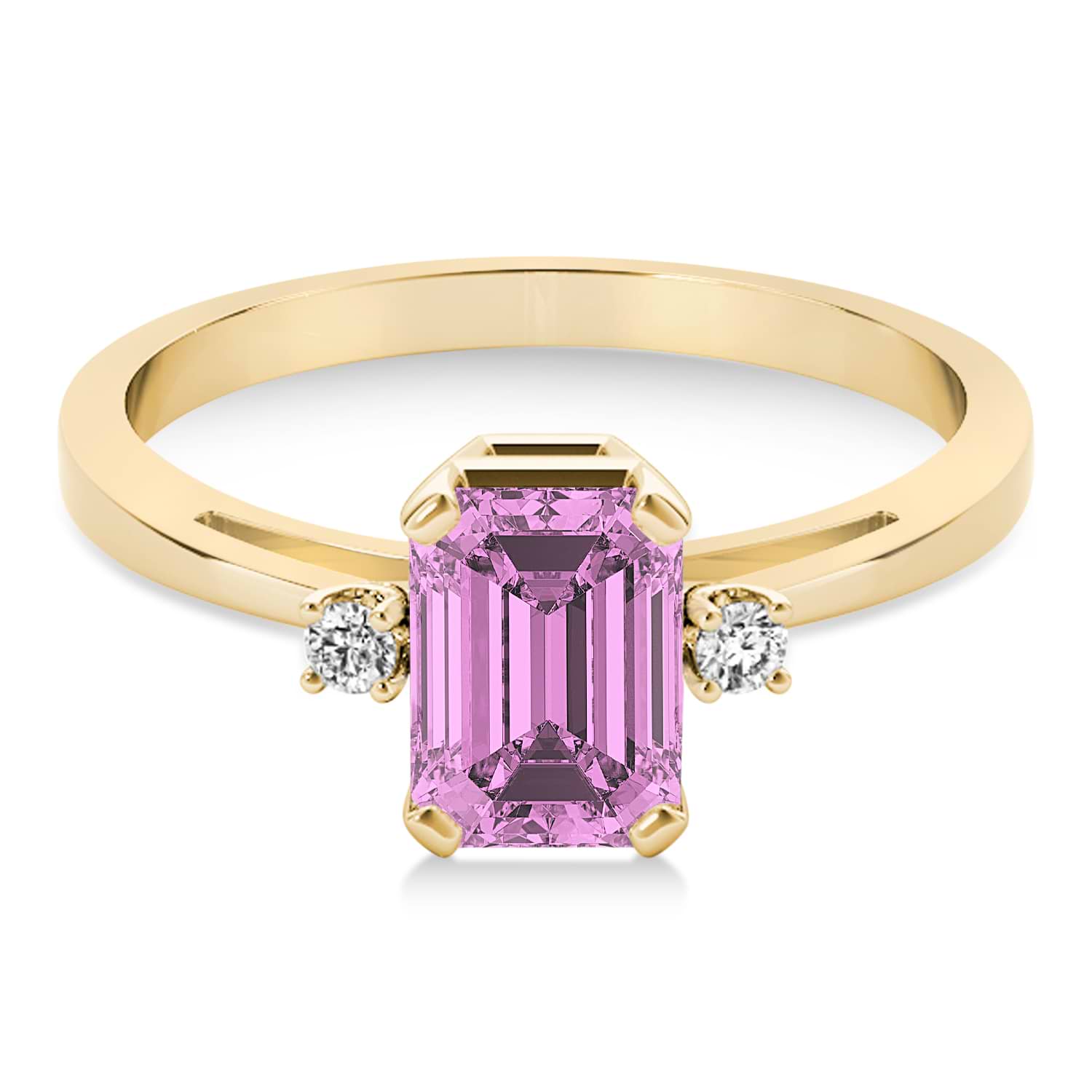 Pink Sapphire Emerald Cut Three-Stone Ring 18k Yellow Gold (1.04ct)