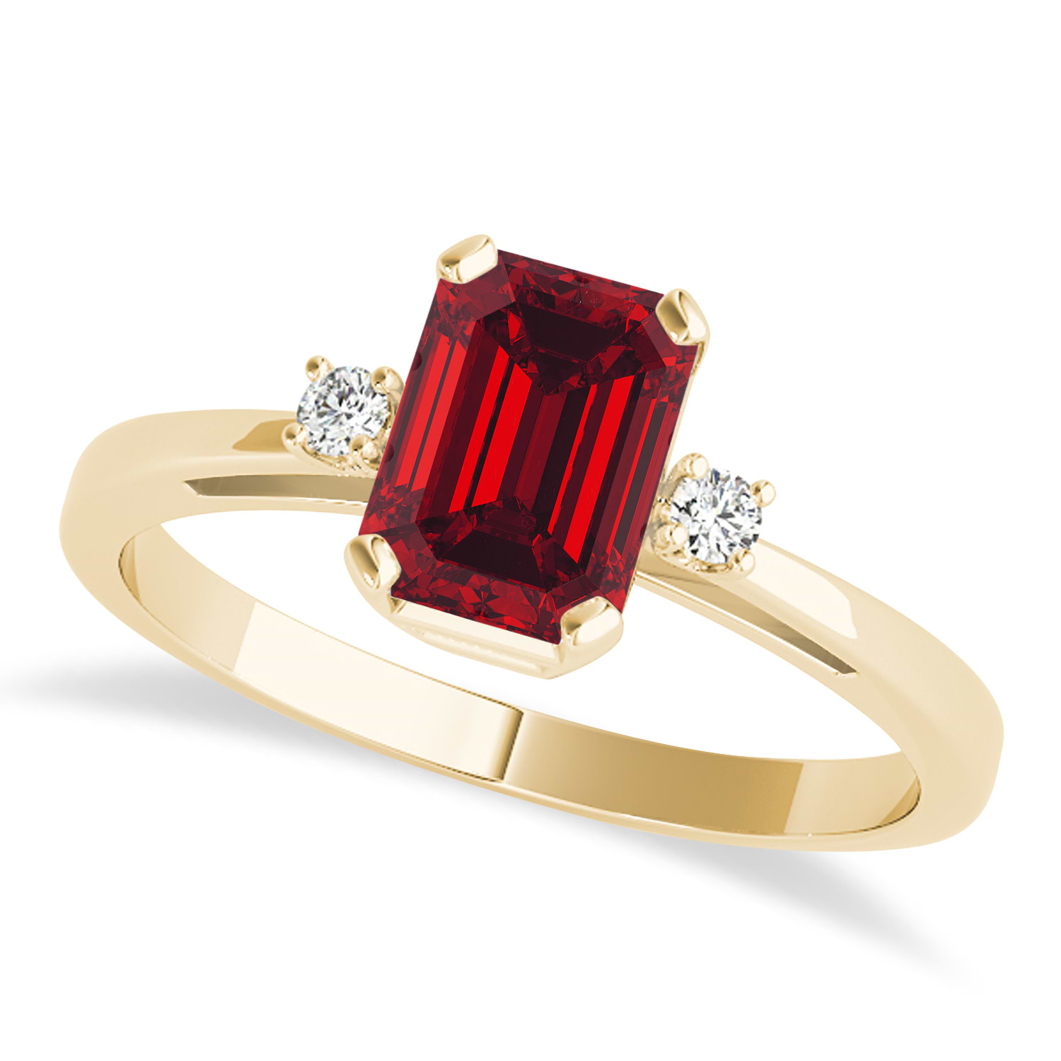 Ruby Emerald Cut Three-Stone Ring 18k Yellow Gold (1.04ct)