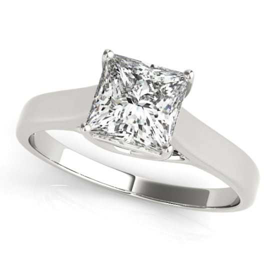 Diamond Princess Cut Solitaire Engagement Ring 18k White Gold (1.24ct)