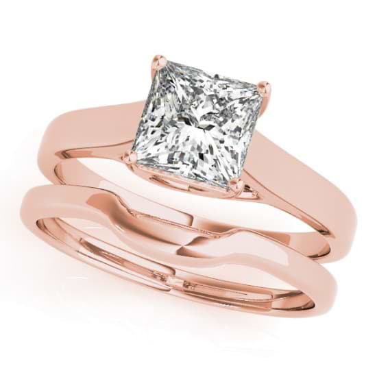 Diamond Princess Cut Solitaire Bridal Set 18k Rose Gold (1.24ct)