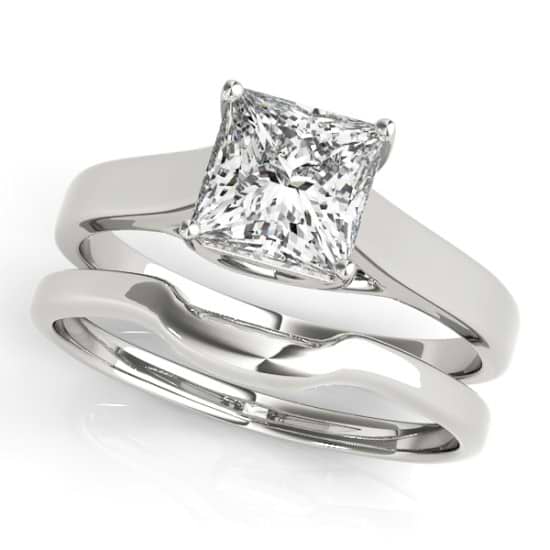 Diamond Princess Cut Solitaire Bridal Set 18k White Gold (1.24ct)