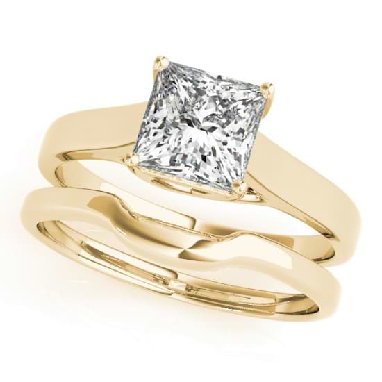 Diamond Princess Cut Solitaire Bridal Set 18k Yellow Gold (1.24ct)