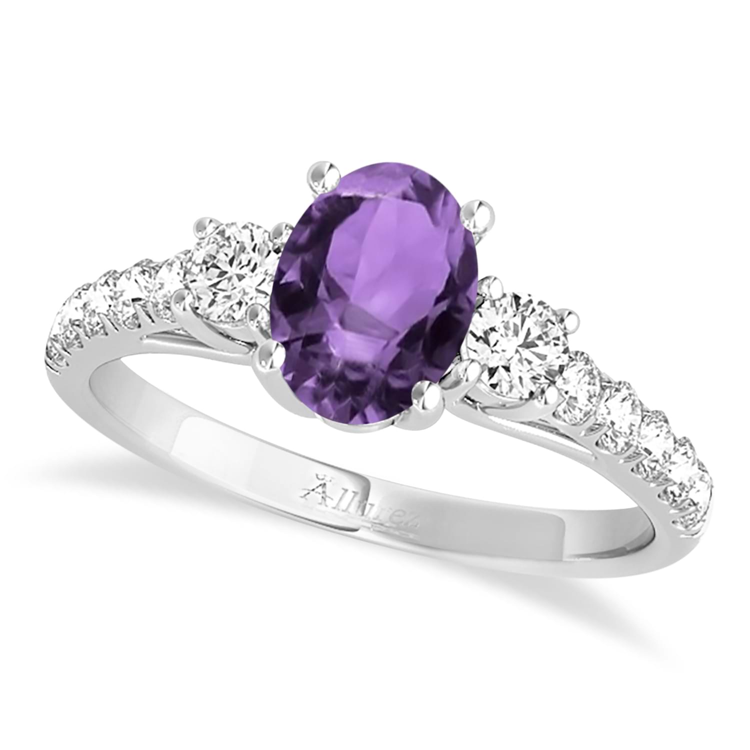 Oval Cut Amethyst & Diamond Engagement Ring 14k White Gold (1.40ct)