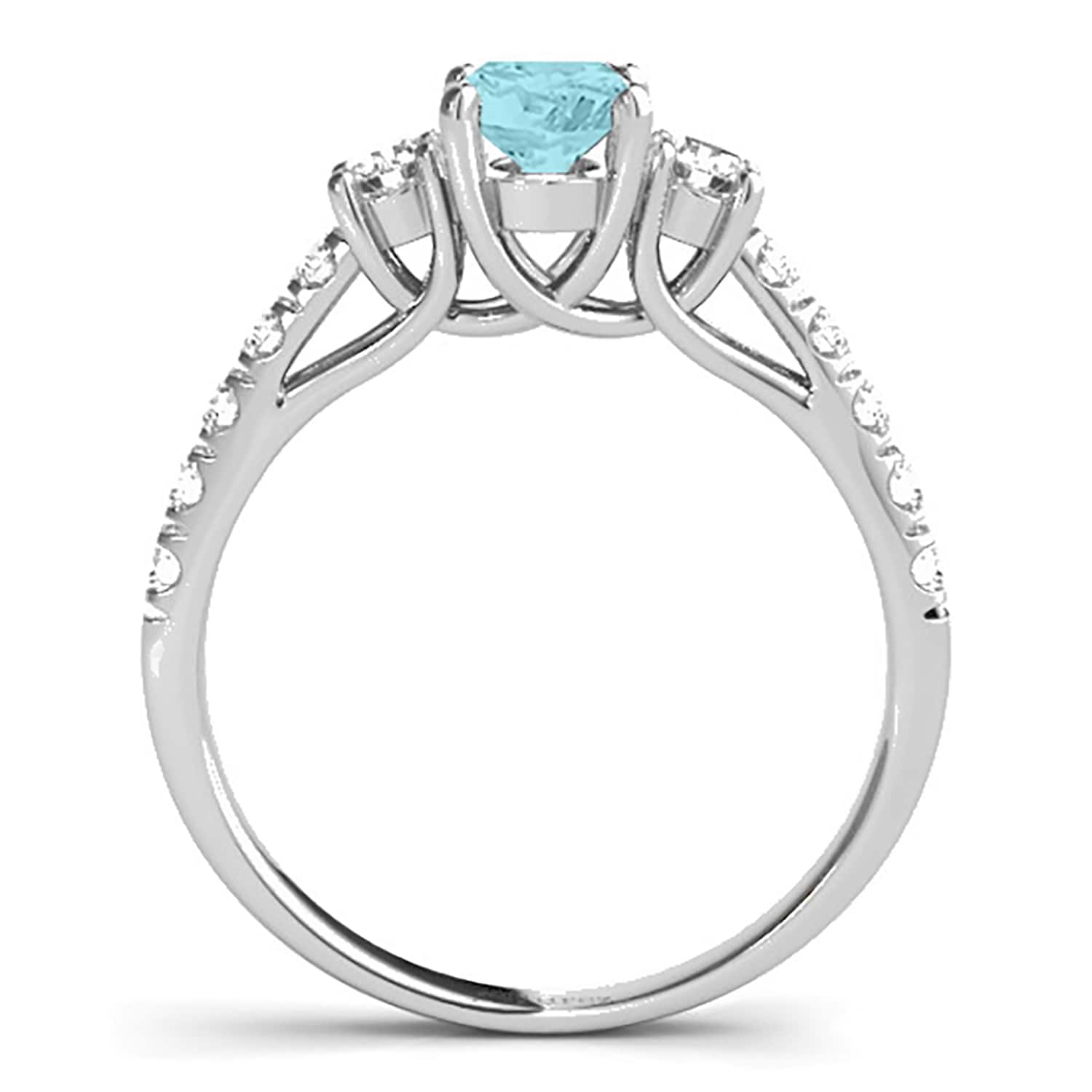 Oval Cut Aquamarine & Diamond Engagement Ring 14k White Gold (1.40ct)