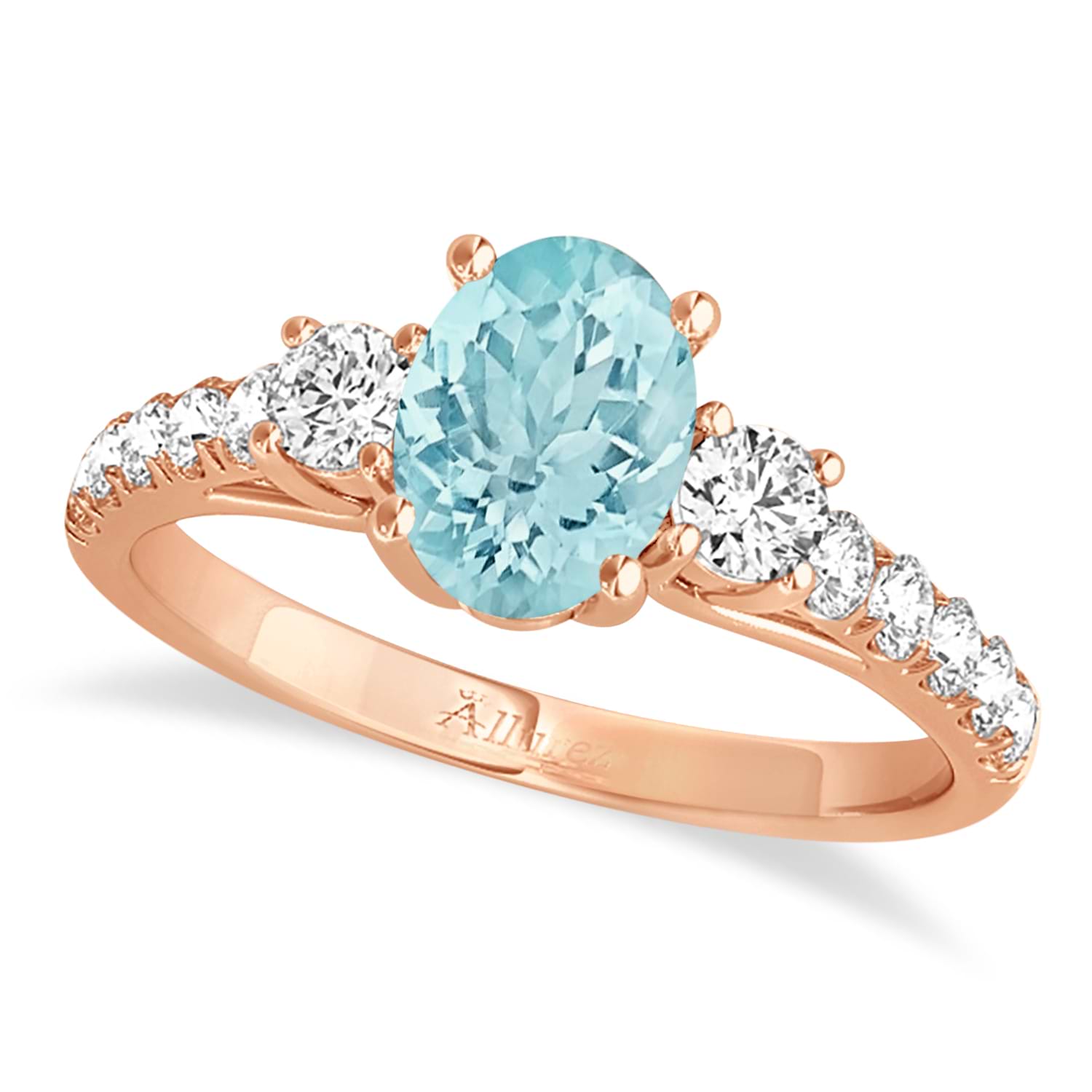 Oval Cut Aquamarine & Diamond Engagement Ring 18k Rose Gold (1.40ct)