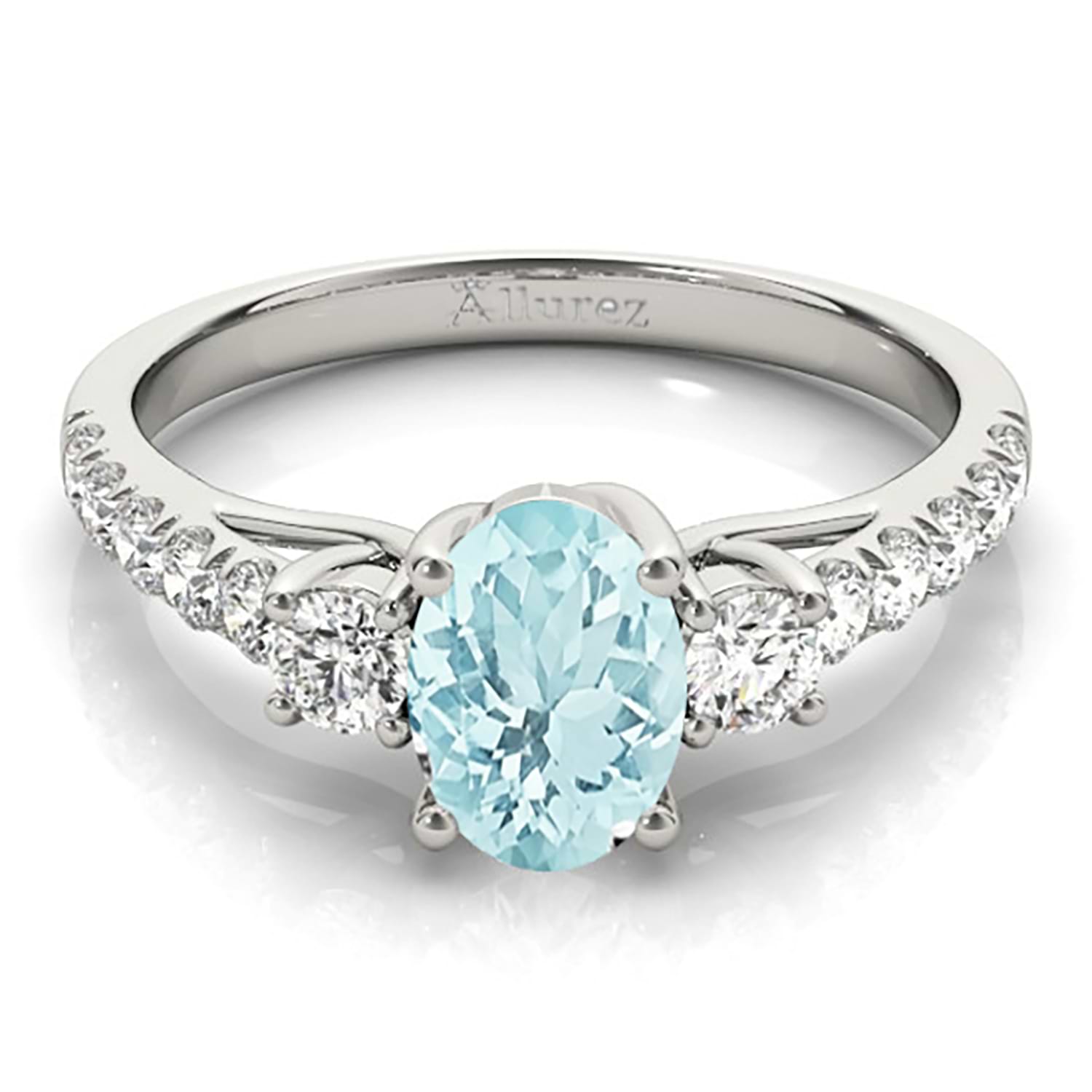 Oval Cut Aquamarine & Diamond Engagement Ring 18k White Gold (1.40ct)