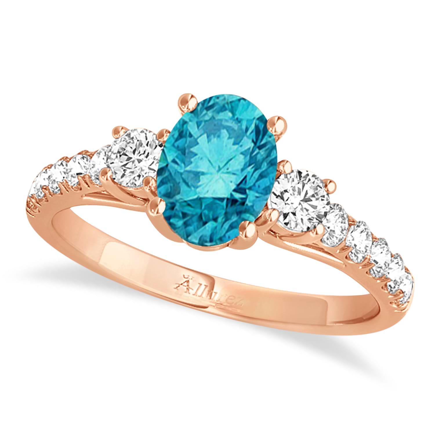 Oval Cut Blue Diamond & Diamond Engagement Ring 14k Rose Gold (1.40ct)