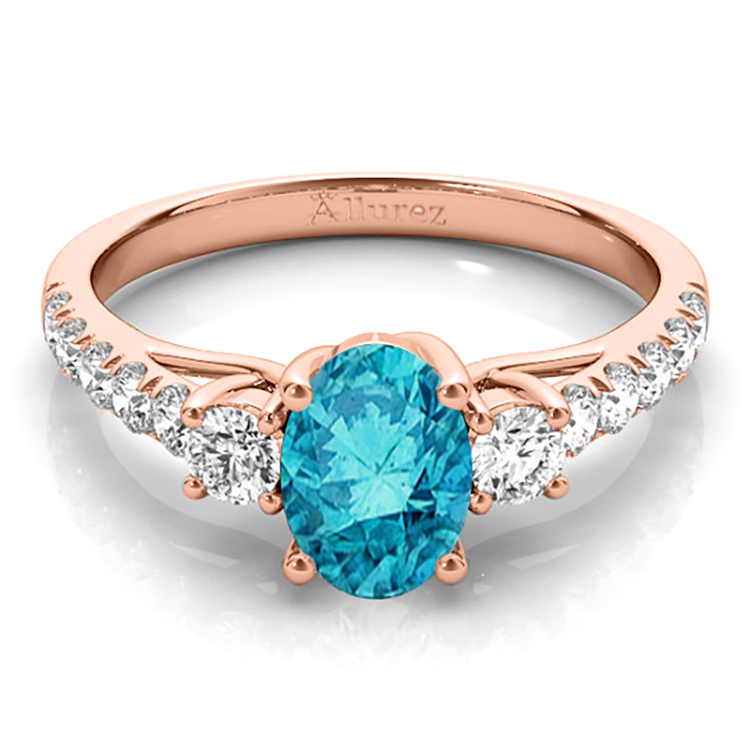 Oval Cut Blue Diamond & Diamond Engagement Ring 14k Rose Gold (1.40ct)