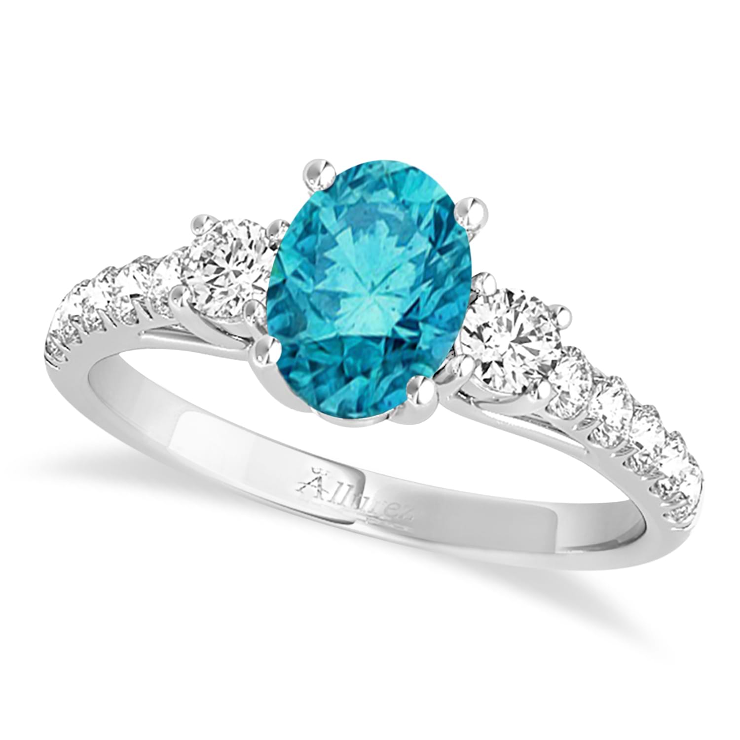 Oval Cut Blue Diamond & Diamond Engagement Ring 14k White Gold (1.40ct)