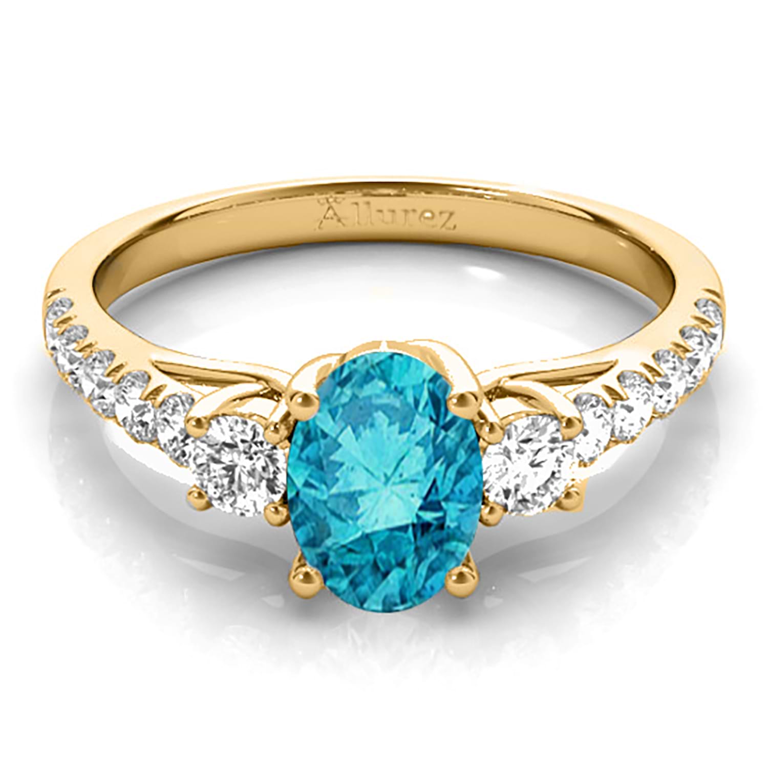 Oval Cut Blue Diamond & Diamond Engagement Ring 14k Yellow Gold (1.40ct)
