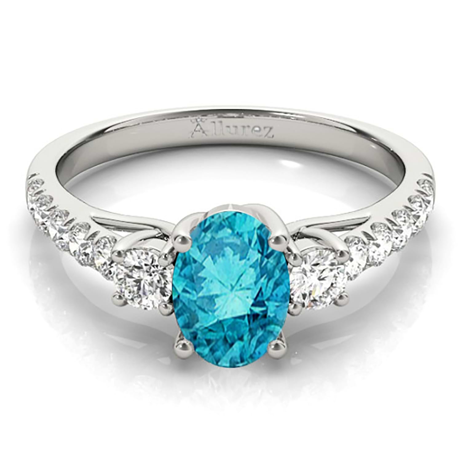 Oval Cut Blue Diamond & Diamond Engagement Ring 18k White Gold (1.40ct)