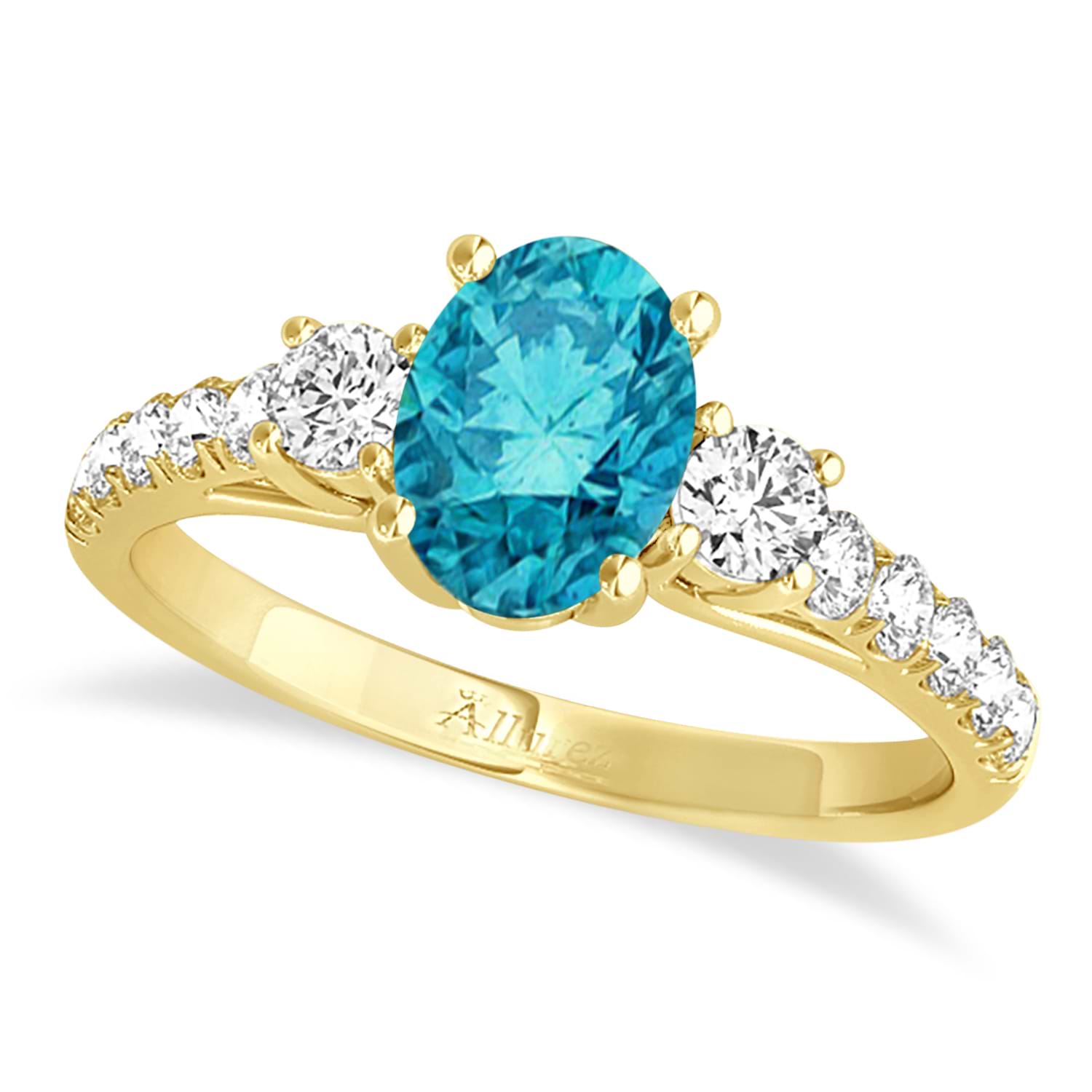 Oval Cut Blue Diamond & Diamond Engagement Ring 18k Yellow Gold (1.40ct)