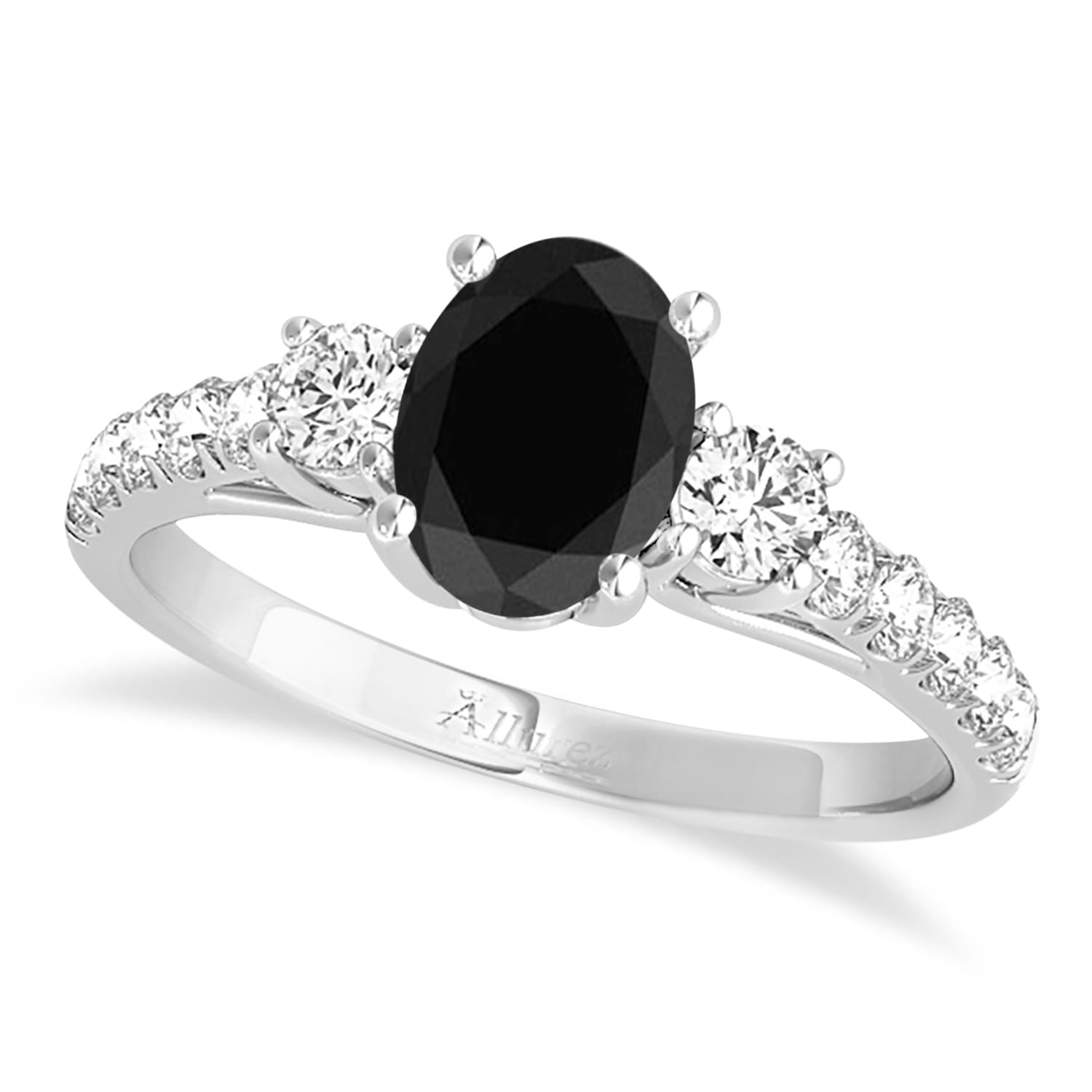 Oval Cut Black Diamond & Diamond Engagement Ring 18k White Gold (1.40ct)