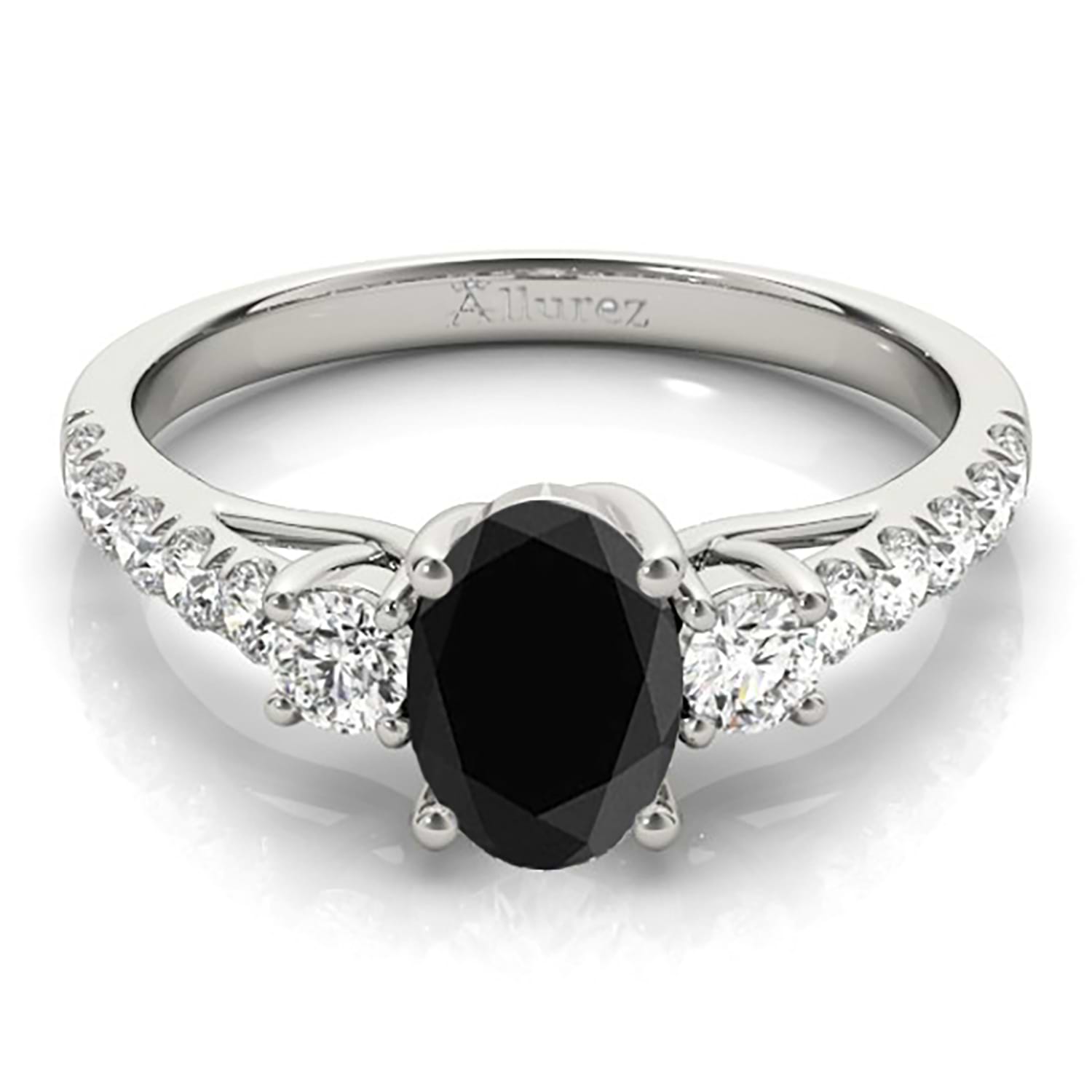 Oval Cut Black Diamond & Diamond Engagement Ring 18k White Gold (1.40ct)